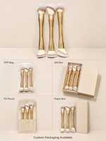 Ensemble de 3 pinceaux plats professionnels pour le maquillage, fibres synthétiques vegan, étiquette privée, tube en aluminium doré brillant, kit cosmétique personnalisé