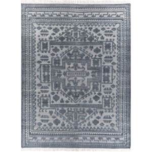 Alfombra de Lana Tejida a Mano en Gris y Negro, Modelo AKWL-13011, con Patrón de Medallón Grande para Decoración de Sala de Estar y Pasillo - Product Image 1