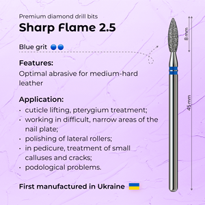 Professional Diamond <b>Nail</b> Bit Sharp Flame 2.5mm Blue Grit for Manicure & Pedicure - Product Image 3