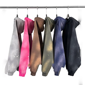 2025 personnalisé hommes Streetwear en détresse soleil délavé acide lavage à capuche 100% coton Double couche poches pour l'automne - Product Image 1