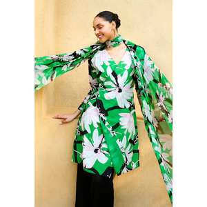 Conjunto de Traje de Encaje de 3 Piezas para Mujer, Verde, Sin Costuras, Chifón 100% Algodón, Transpirable, Corte Holgado - Product Image 3