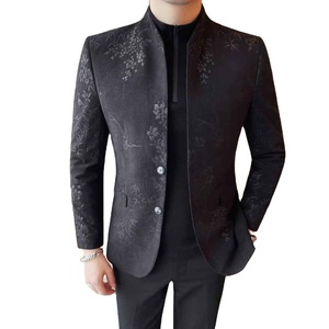 Blazer pour homme de haute qualité, simple boutonnage, 100% coton, décontracté chic, col montant, coupe ajustée - Product Image 2