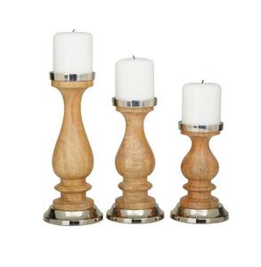 Ensemble fait à la main/2 supports de pilier en bois pour la décoration de la maison décoration de noël nouveau bougeoir de couleur naturelle en bois de manguier de luxe - Product Image 4