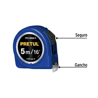 Mètre à ruban enroulable en plastique et acier inoxydable bleu BOX 6, 7,5 m, métrique, 19 mm, retour automatique, verrouillage manuel, portée 10 m, extrémité à crochet PRETUL