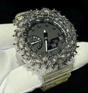 Montre pour homme entièrement sertie de diamants, style hip-hop, luxe, acier inoxydable, cadran rond, diamant moissanite, résistance à l'eau 10 bars, verre cristal - Product Image 6