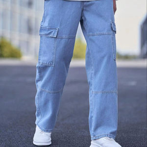 Jean Cargo Denim Classique à Coupe Ample pour Homme, Plusieurs Poches, Pantalon Denim Durable à la Mode, Confortable pour Tous les Jours - Product Image 1