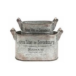 Hot Sale Galvanized Vintage Planter Oval Shape Set of 3 with Rope Handle Pails Flower Pot Garden Planter Outdoor Decoration - Product Image 2