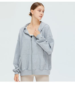 Veste de sport décontractée 100% coton pour femmes avec capuche à cordon de serrage personnalisée vente en gros de logo avant de tissage non tissé d'hiver - Product Image 2
