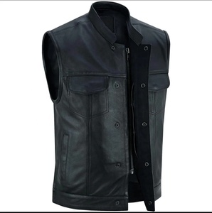Nouveauté : Gilets de moto en cuir noir pour homme, vestes en cuir personnalisées, imprimées, respirantes, avec fermeture éclair, pour l'hiver - Product Image 3