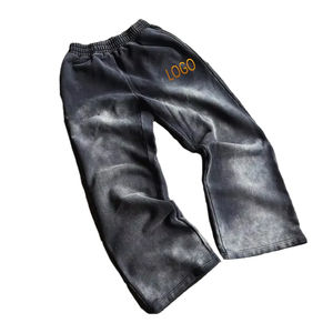 Pantalon de survêtement 100% coton délavé à l'acide vintage pour hommes, pantalon empilé surdimensionné, Style décontracté, lavage léger, services OEM disponibles - Product Image 1