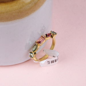 Anillo de turmalina múltiple natural verde azulado Anillo de turmalina clásico delicado Anillo de piedra natal en plata de ley 925 chapada en oro amarillo - Product Image 2