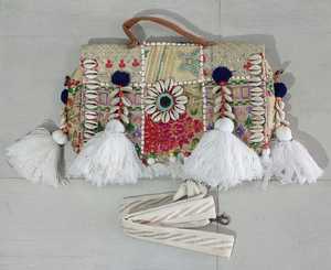 Traditional Handcrafted Bohemian style Banzara Bag Floral Embroidered Satchel With Tassels And Shell Decor - Product Image 6