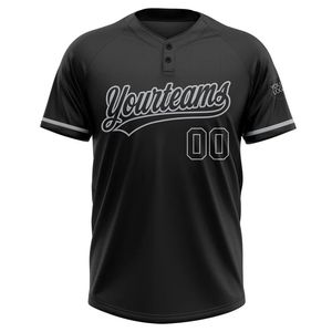 Negro Gris Letras Sublimación personalizada Softball Béisbol 2 Botones Jersey Negro 2 botones béisbol Club Jersey Venta al por mayor - Product Image 2