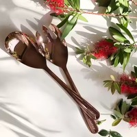 Serveur à salade vintage de qualité en acier inoxydable, outils à salade avec poignées en marbre, passe au lave-vaisselle, parfait pour les événements spéciaux, hôtels et complexes hôteliers