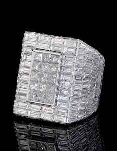 Iced Out Emerald Cut Moissanite Diamond 925 Sterling Silver Square Hip Hop Luxury <b>Statement</b> <b>Ring</b> For Unisex Wear - Product Image 1