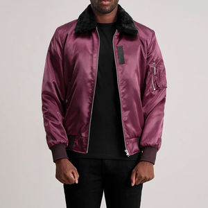 Varsity Jacket Satin Outer <b>Quilted</b> Polyester Lining Zipper Closure Removable Faux Fur Collar Rib Knit Cuffs Utility Pocket - Product Image 3