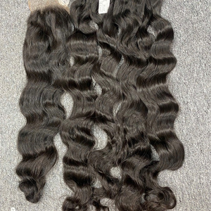 Extensions de cheveux vierges cambodgiens ondulés bruts, double trame machine, commande en gros, style vague naturelle - Product Image 2