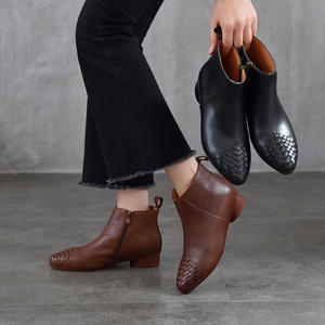 Bottines à talon chaton pour <span class=keywords><strong>femme</strong></span>, bottes décontractées à talon bas et bout pointu pour le bureau, bottes espadrilles compensées pour <span class=keywords><strong>femme</strong></span> - Product Image 3