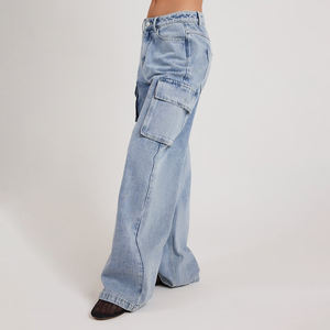 กางเกงยีนส์ขากว้างสำหรับผู้หญิงกางเกงยีนส์แฟชั่นหลายกระเป๋า - Product Image 3