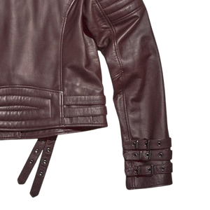 Femmes col en V laine mince respirant fermeture à glissière couleur personnalisée tricoté en cuir véritable veste de moto - Product Image 3