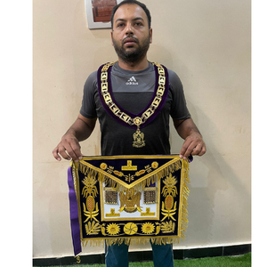 Masonic Regalia Deputy Grand Master 100% LAMBSKIN APRON With Chain Collar & Cuff With Free Jewel <b>Gold</b> Standard MASONIC REGALIA - Product Image 1