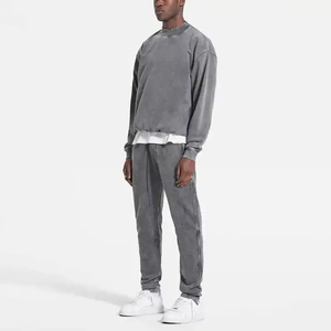 Sudadera lavada a la piedra vintage, sudaderas con capucha lavadas con ácido desgastadas y cuello redondo de 500g/m² - Product Image 4