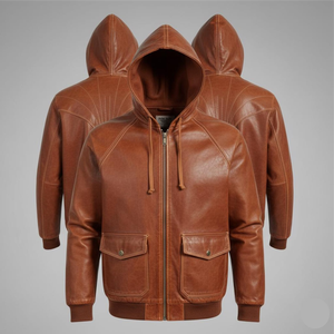 Chaqueta Bomber Gruesa de Piel de Vaca con Capucha para Hombre, Logotipo Personalizado al por Mayor, Alta Calidad OEM, Chaqueta de Invierno Cortavientos para Motociclistas, Ropa de Calle - Product Image 1