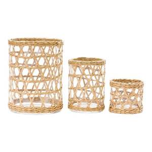 Eco friendly natural rattan candle holder with handcrafted woven texture perfect for bohemian home <b>decor</b> styling - Product Image 6