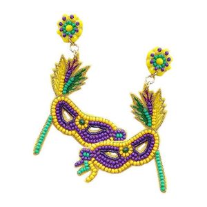 Vente en gros de perles de rocaille boucles d'oreilles mode bijoux de broderie perlée en vrac violet/jaune/vert boucle d'oreille de festival de plumes perlées - Product Image 1