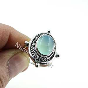 925 Sterling Silver Handmade Chalcedony <b>Ring</b> Boho Style Natural Aqua Chalcedony Oval Gemstone <b>Statement</b> Birthstone Jewelry Gifts - Product Image 6