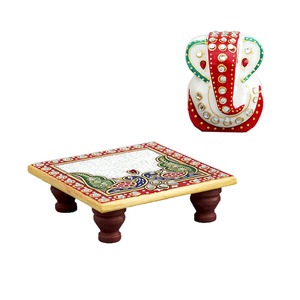 Multicolor Marble Ganesh With Chowki for Puja - Product Image 3
