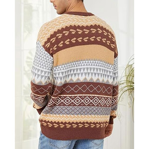 เสื้อกันหนาววินเทจสำหรับผู้ชาย, เสื้อสเวตเตอร์ถักแบบสวมหัวคอกลมเสื้อสเวตเตอร์แขนยาวลายทางแบบลำลอง - Product Image 4