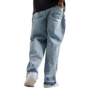 กางเกงยีนส์เอวสูงสำหรับผู้ชายกางเกงยีนส์ขาบานเอวสูงล้างแบบวินเทจสำหรับผู้ชายโลโก้แบบออกแบบได้ตามต้องการ - Product Image 2