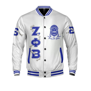 Zeta Phi Beta 1920 Greek Life Letterman Jacket ZPB Azul Blanco Hermandad Varsity Chenille Patch Founders Style Coat - Product Image 4