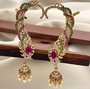 ต่างหูทองชุบคุณภาพดีเยี่ยม ดีไซน์แบบดั้งเดิม ประดับด้วยหิน สวยหรู เหมาะสำหรับงานแต่งงานและเทศกาลต่างๆ สำหรับผู้หญิงและเด็กผู้หญิง - Product Image 2