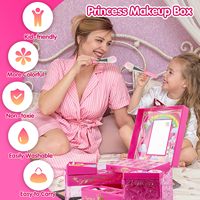 Set de Maquillaje EPT para Niñas, Kit de Cosméticos Solubles en Agua, Estuche de Princesa con Joyas y Organizador de Cajones con Corona