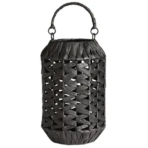 Linterna de jacinto de agua de paja Natural negra, soporte de vela para decoración, linternas para exteriores hechas por FBA de Vietnam, Amazon