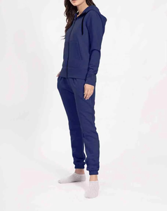 Ensemble classique d'athlétisme bleu marine sweat à capuche zippé doux avec joggers élégants pour des tenues quotidiennes sans effort Logo personnalisé survêtements pour femmes - Product Image 6