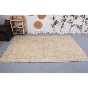 Alfombra turca Vintage grande de 5,2x8,2 pies Beige verde Patchwork lana látex respaldo Rectangular estilo pasillo para habitación de adolescentes alfombra - Product Image 1