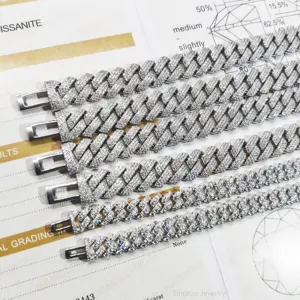 Chaîne cubaine en moissanite 8mm 10mm 12mm, diamant moissanite, testeur VVS, argent sterling 925 plaqué or, bijoux hip hop pour hommes - Product Image 2