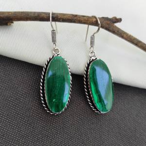 Pendientes Colgantes de Plata de Ley 925 con Malaquita en Forma de Marquesa, Estilo Bohemio, Regalo Elegante para Mujeres, Bodas y Fiestas - Product Image 4