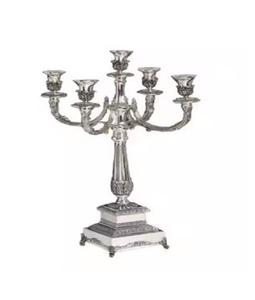 Candélabre de table de mariage bougeoir cinq bras candélabre conique pièce maîtresse argent brillant polonais fait à la main - Product Image 1