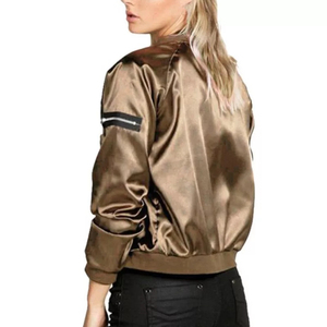 Veste bomber pour femme en satin de soie respirant, style nouveau, vente en gros, personnalisable, avec épaulettes brillantes - Product Image 2