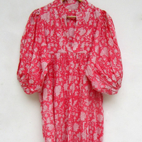 Robe d'été décontractée pour femme, 100% Coton, imprimée au bloc, longueur genou, motif floral vintage, avec détails boutonnés, coupe moderne, taille naturelle