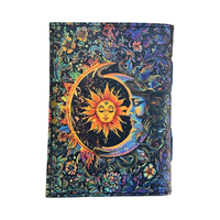 Carnet de croquis vintage Soleil et Lune, 200 pages, papier artisanal à bords frangés, journal en cuir véritable, unisexe, Fête des Mères, Halloween