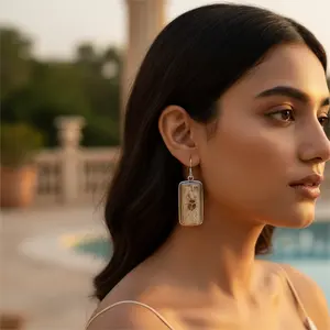 ต่างหูห้อยประดับหินสีเงินทันสมัยสำหรับผู้หญิง ต่างหูแบบห้อยประดับจี้รูปไม้กางเขนทองแดง เหมาะสำหรับงานศาสนา ของขวัญประดับมุก - Product Image 1