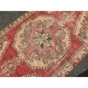 Vintage Turkish Rug, 4.3x7.1 ft Rug, <b>Red</b> Floral <b>Wool</b> Rug - Product Image 5