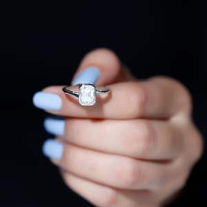 Emerald Cut <b>Solitaire</b> Moissanite Engagement <b>Ring</b> for Women, 925 Sterling <b>Silver</b> - Product Image 1
