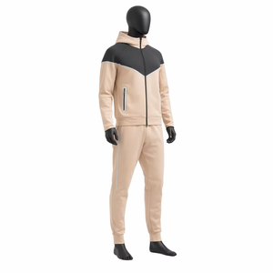 Conjunto Deportivo Unisex con Capucha, Cierre Completo con Cremallera, Estilo Casual para Correr, Color Beige Gris, Algodón, Ropa de Invierno, Secado Rápido, Ligero y Elástico - Product Image 3