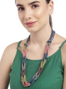 Ensemble de bijoux faits à la main de style western vintage perle de riz en verre coloré multicouche pour collier de perles gland tour de cou boucle d'oreille boîte HF - Product Image 5